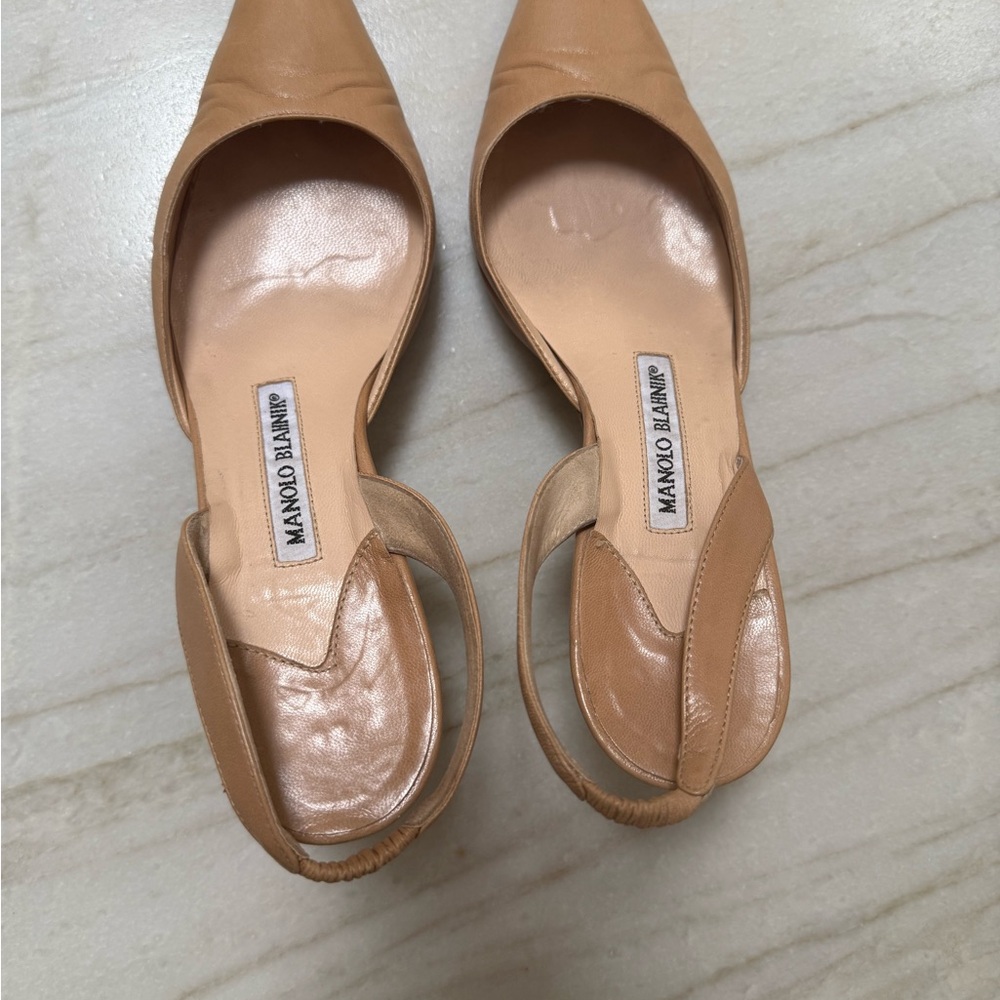 Manolo Blahnik Tan Heels with d'Orsay Design  size 37.5 EU (7 US)